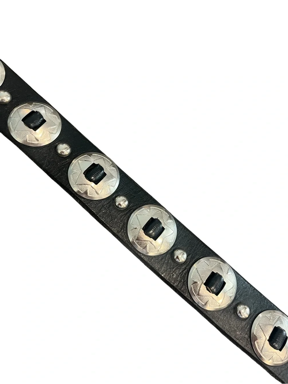 Vintage Black Leather Conch Belt 36” Western Cowboy Southwest